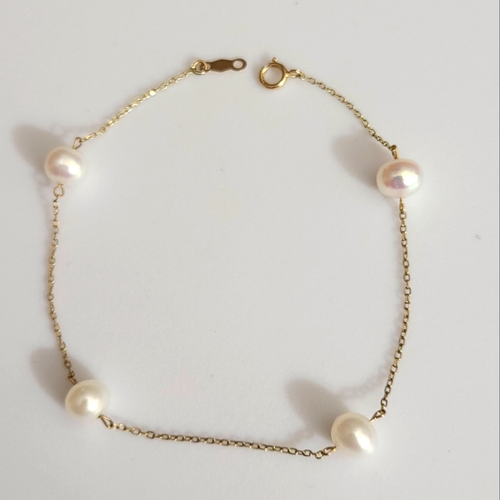 Vintage JCM Pearl 10k Gold Bracelet 7.5" Estate Jewelry Freshwater Vtg Luster